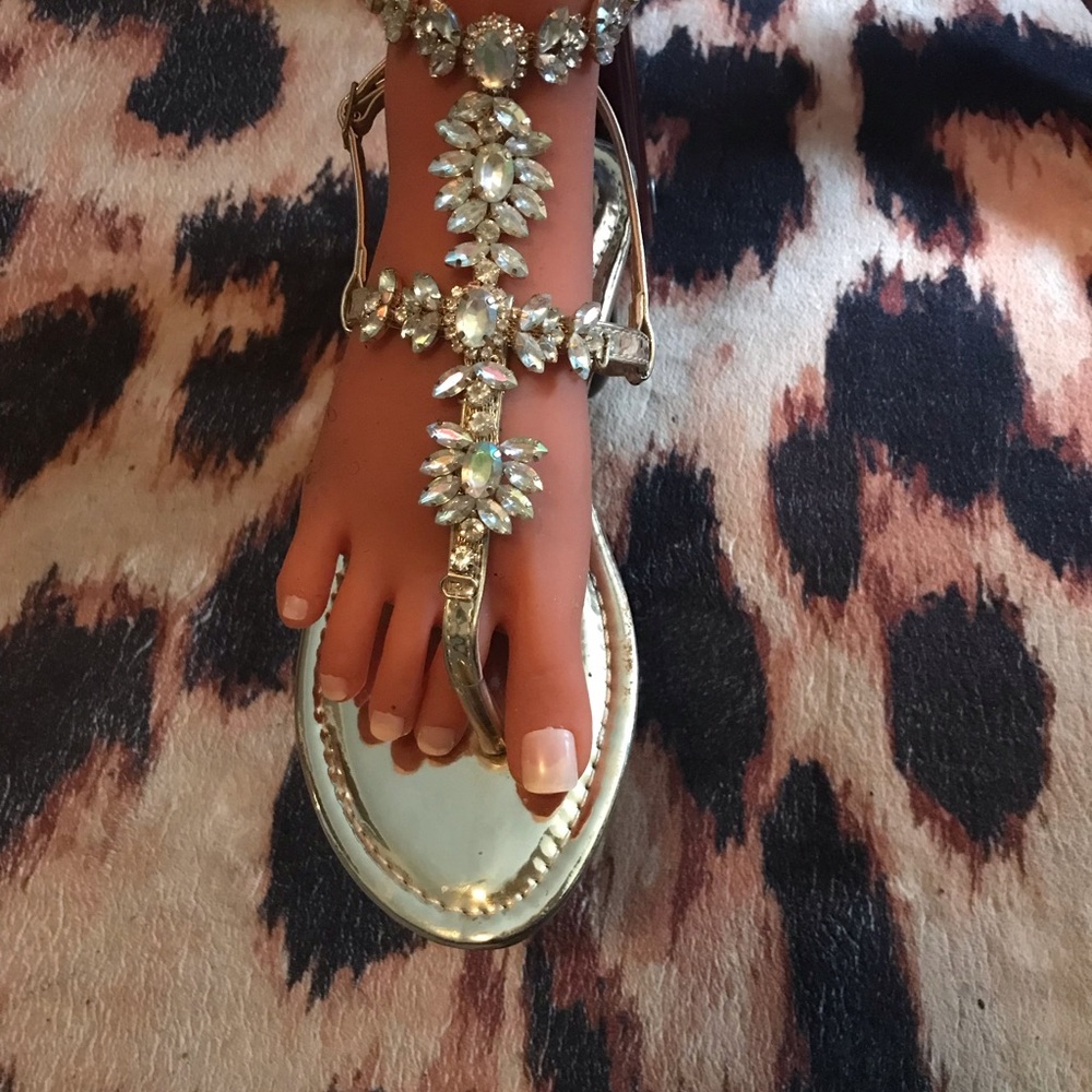 OMG super cute shein gold sandals with rhinestones